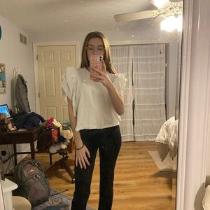 White Ruffle Sleeve Top